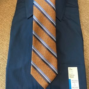 Brown and blue diagonal striped men’s tie haggar new like penguin